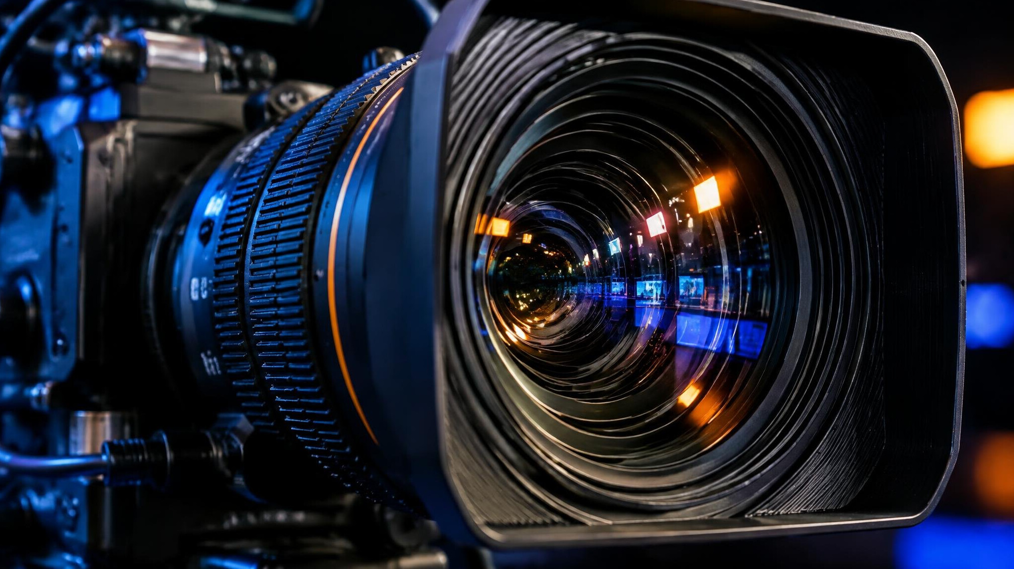 Close up of a professional broadcast camera lens